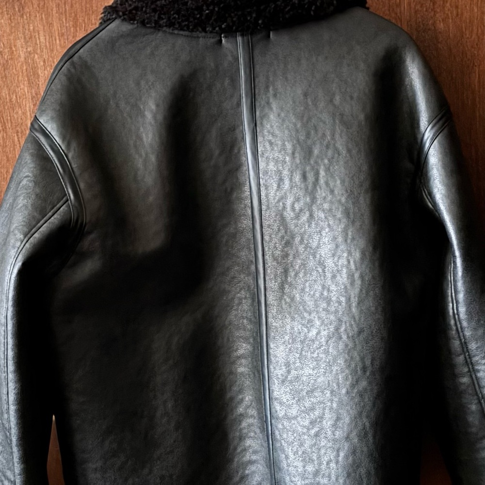 Zara Black faux Leather-Style Bomber Jacket - Picture 5 of 7